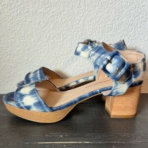 Anthropologie Remy Platform Tie Dye Blue Wooden Heels Size 37